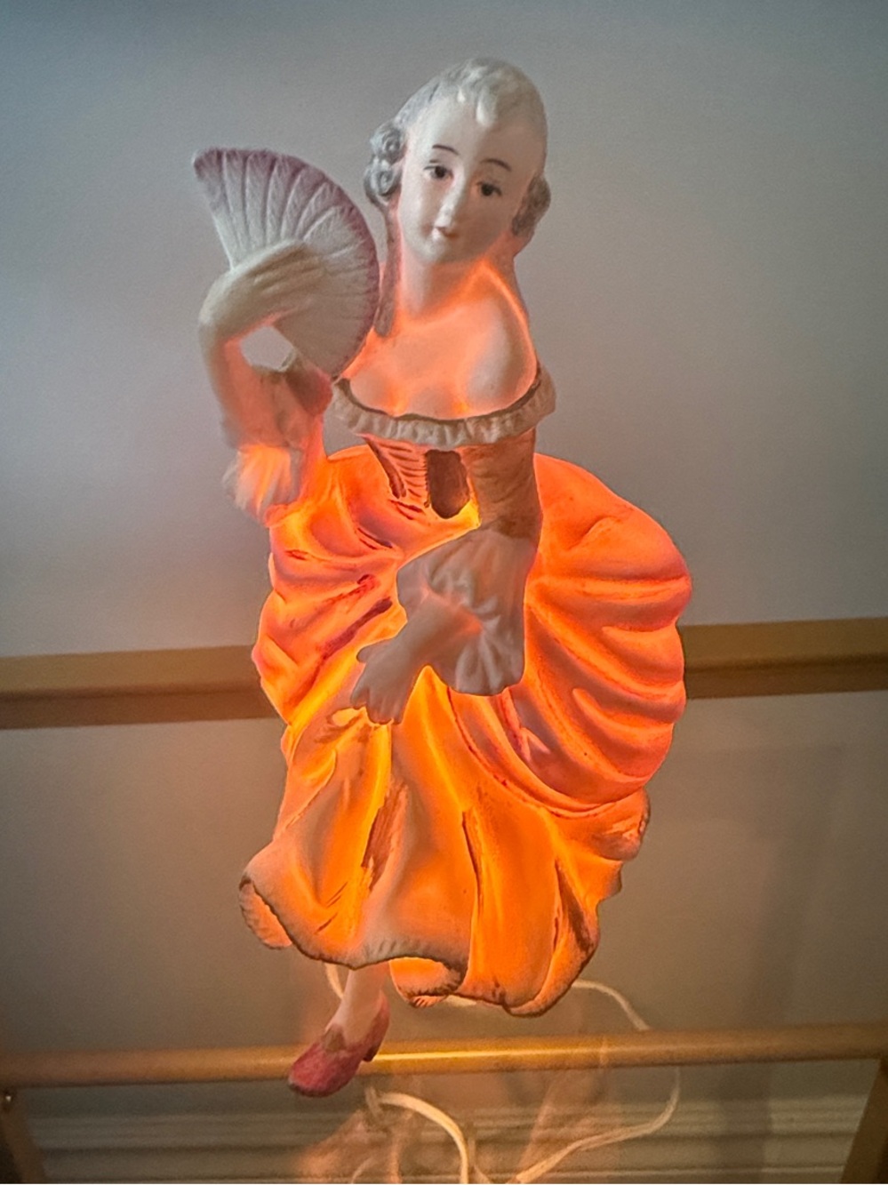 Small Vintage Porcelain Victorian Lady Accent Lamp - Orange Glow